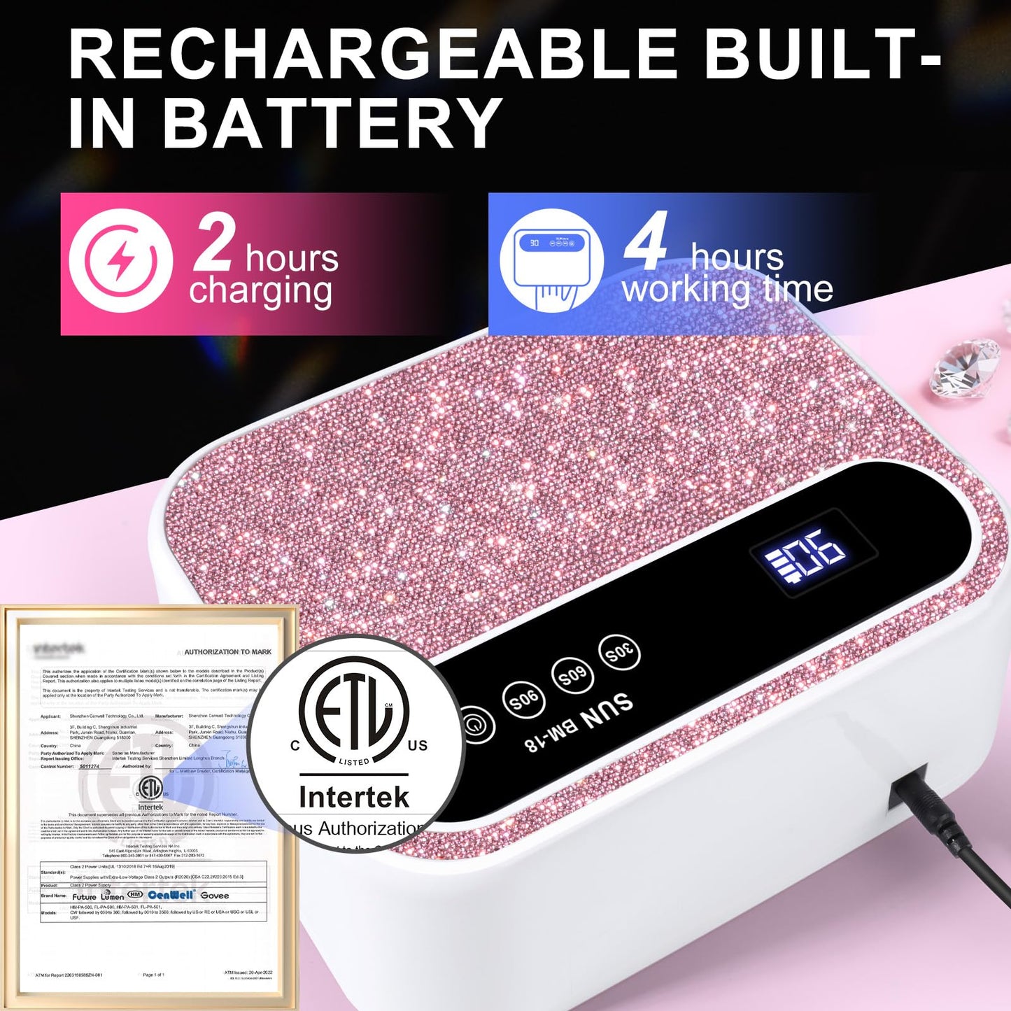 ANYINS Led Nail Lamp, 126W Gel Nail Light Rechargeable Professional Lamp 42 Durable UV LED Beads Automatic Sensor Fast & Even Curing All Gel Polish Manicure at Home and in Salons(Pink Diamond)