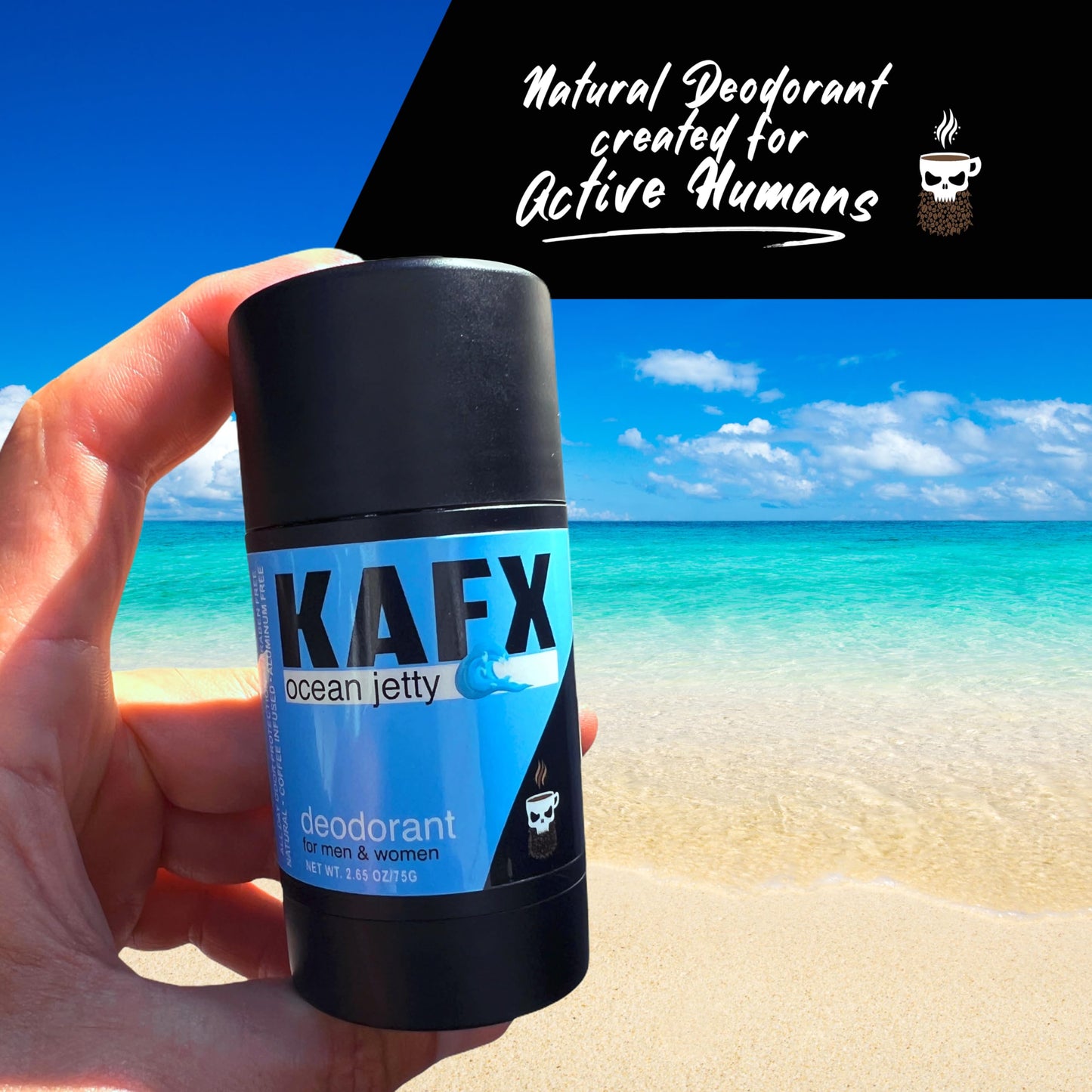 KAFX Body Ocean Jetty Deodorant with Odor-Fighting Coffee Oil, Organic Aluminum-Free Natural Deodorant for Women and Men, Long-Lasting Freshness, 2 Pack, 2.65 oz/75 g