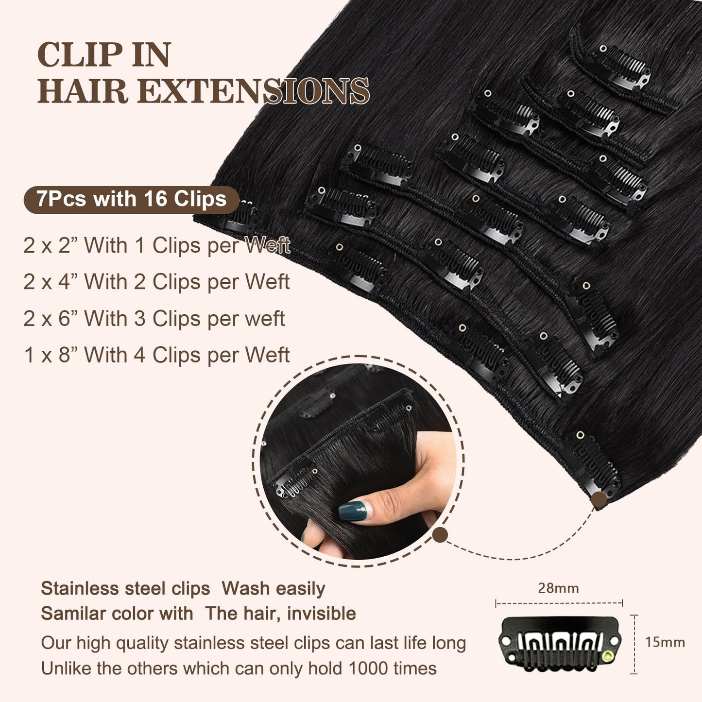 Clip in Hair Extensions Real Human Hair 120g 7pcs Human Hair Clip in Extensions 14 Inch Natural Black #1B Thickened Straight Real Hair Extensions Clip in Human Hair