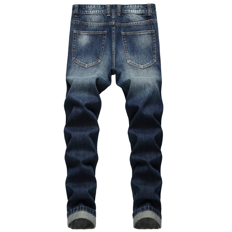 MXCVYCC Men's Ripped Slim Fit Jeans Dark Blue Distressed Jeans for Men Straight Leg Designer Fashion Pants(34, Dark Blue-Regular fit Jeans)