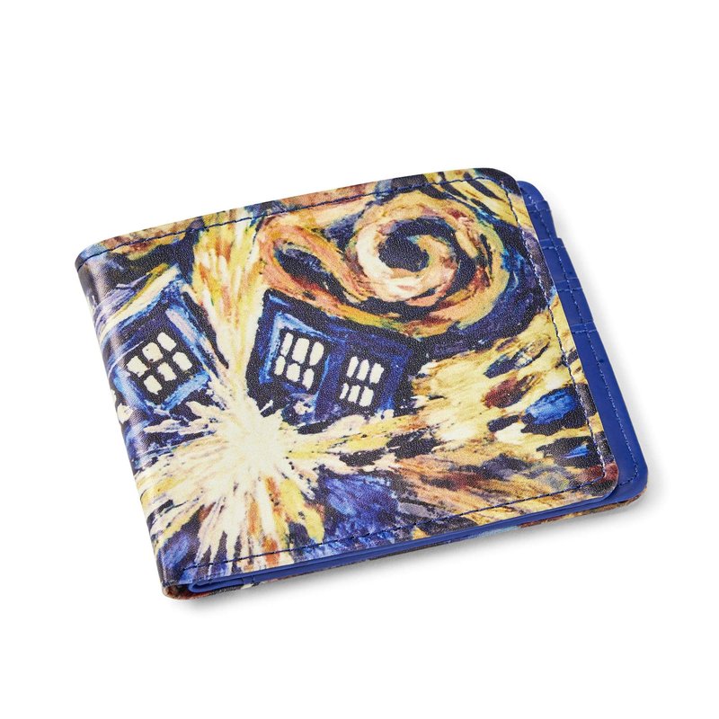 Doctor Who Bi-Fold Wallet Van Gogh Exploding TARDIS - Vinyl Men's Novelty Pocket Storage With Billfold, Card Slots & Clear ID Display - Features Bold Iconic Artwork Design - Bigger on the Inside!