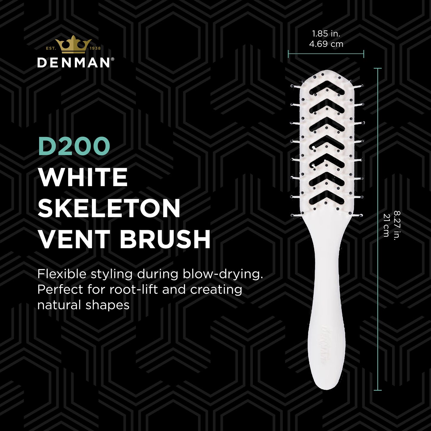 Denman D200 Flexible Vent Brush for Blow Drying - Styling Hair Brush for Wet Dry Curly Thick Straight Hair - For Women and Men (White)