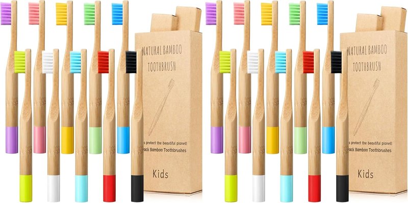 Kids Bamboo Toothbrush Set - 10 Natural Soft Bristle Wooden Brushes for Toddlers & Adults | BPA-Free, Eco-Friendly Travel Size
