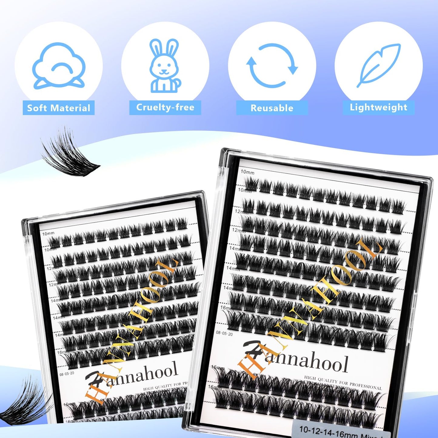 Large Tray D Curl Thickness 0.07mm Mixed 8-10-12-14mm/10-12-14-16mm/12-14-16mm /14-16mm/10-12-14mm Wide Stem Individual Cluster False Eyelashes Dramatic Eye Lashes Extensions (mixed 10-12-14-16mm)