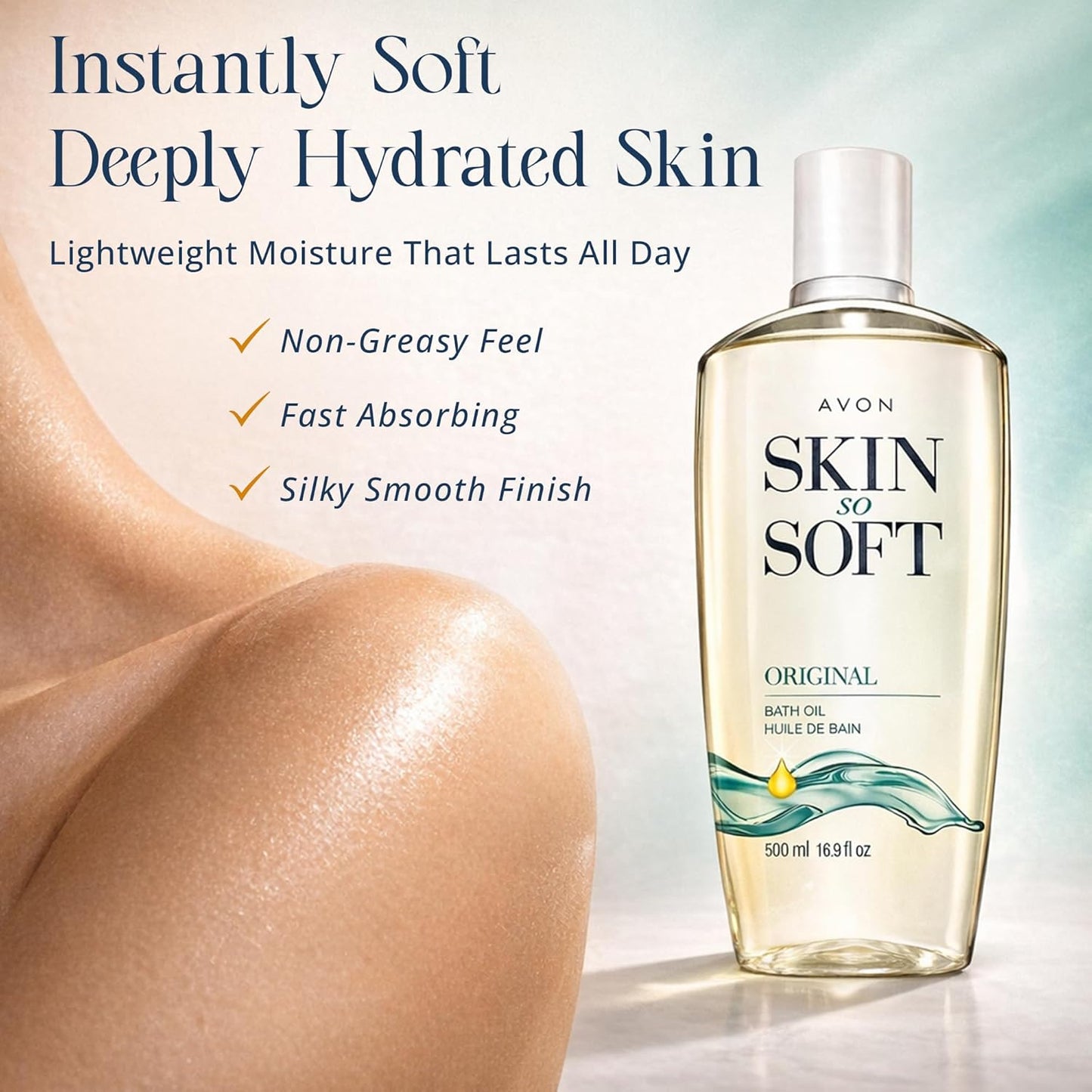 AVON Skin So Soft Original Bath Oil - Moisturizing Jojoba Oil for Dry Skin | 16.9 fl oz Hydrating Shower Oil
