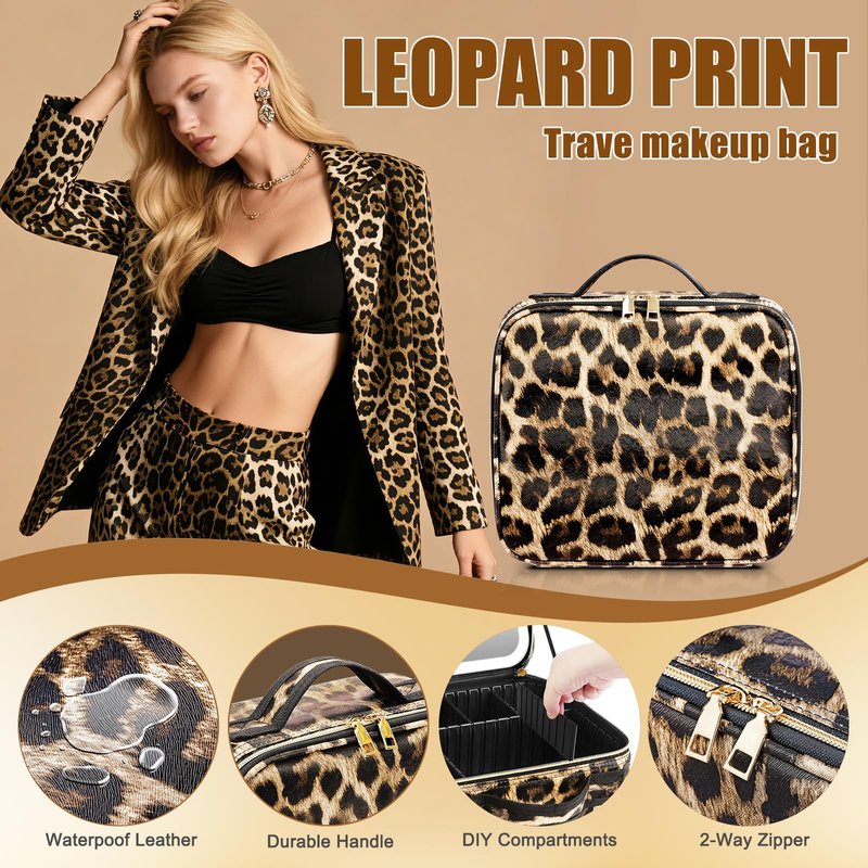 RRtide Makeup Bag with Light up Mirror, Travel Makeup Case with Mirror and Lights, Lighted Cosmetic Train Case with 3 Color Settings, Make up Organizer Bag with Adjustable Dividers Brush Board