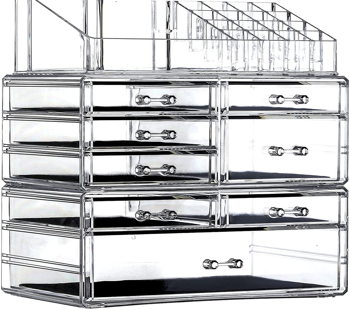 Cq acrylic 3 Pack Clear Make Up Organizer Countertop,Stackable 8 Drawers Makeup Storage,Cute Vanity Organizers for Dresser Hair Clip,Jewelry,Beauty Product Desk and Bathroom Organizers and Storage