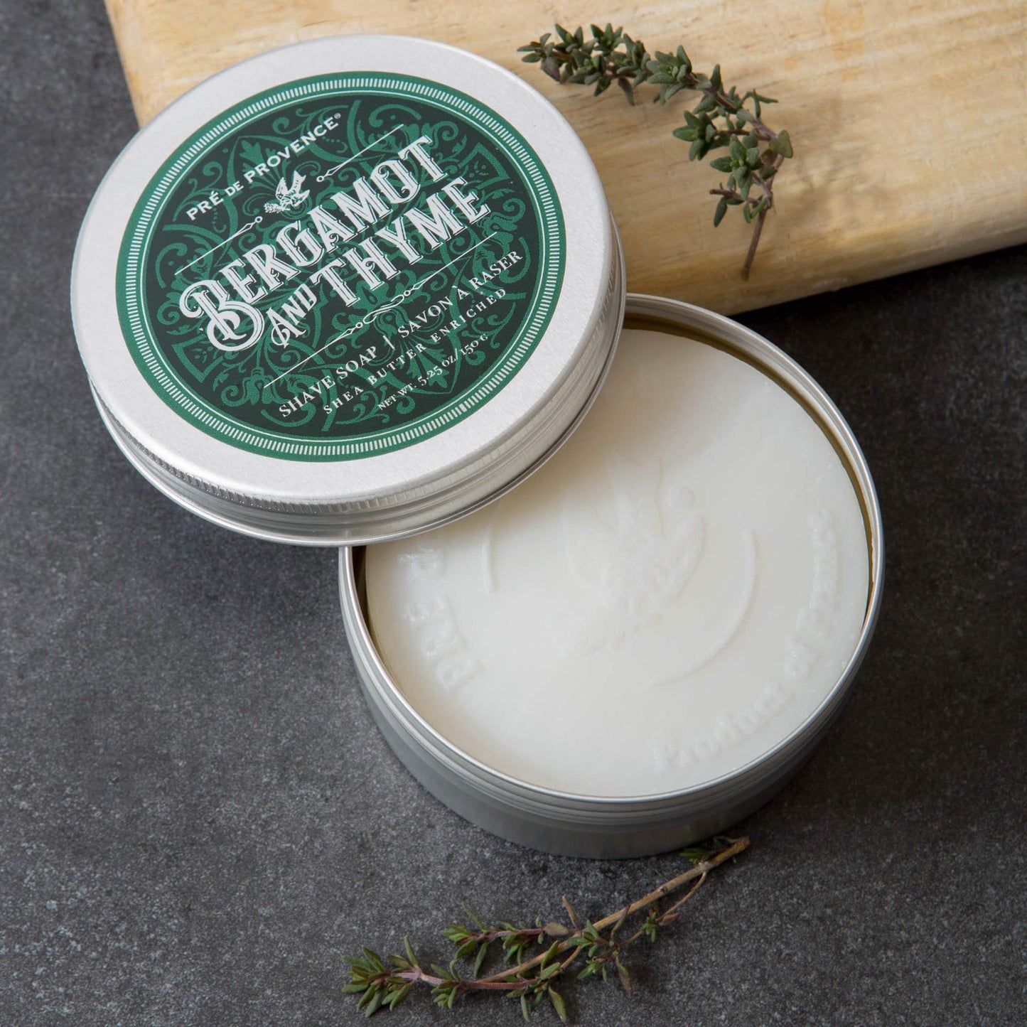 Pre de Provence Bergamot & Thyme Men's Fragrance Collection, Shave Soap in Tin, 150 G