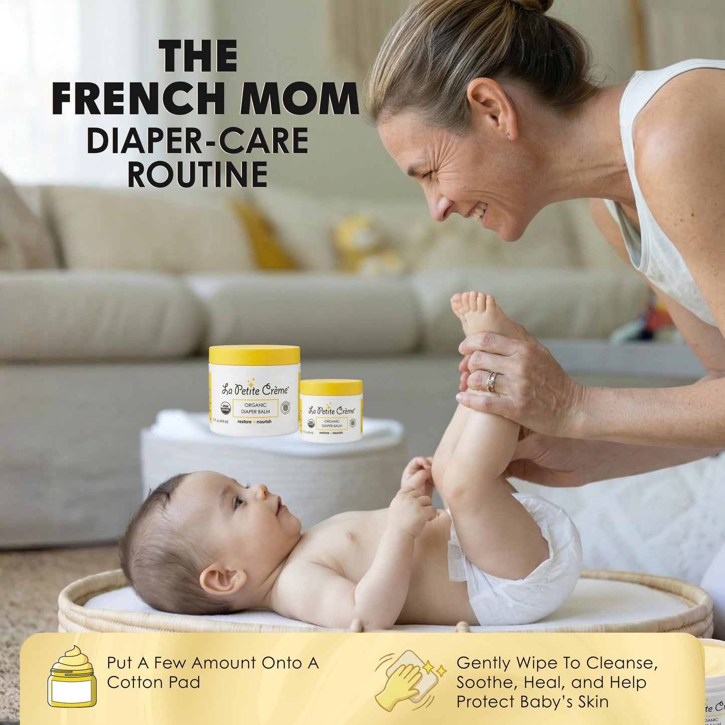 La Petite Creme French Organic Diaper Balm (1 oz) - Healing & Nourishing Diaper Cream - Gentle & Safe Liniment Baby Lotion - USDA Certified Organic - Baby Essentials for Newborn
