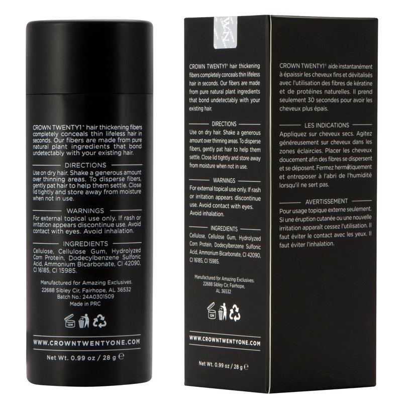 CROWN Hair Building Fibers (28g) - Instantly Cover Fine & Thinning Hair for a Thicker, Fuller Look - A Natural Keratin Concealer - 13 Shades for Men & Women - Dark Brown