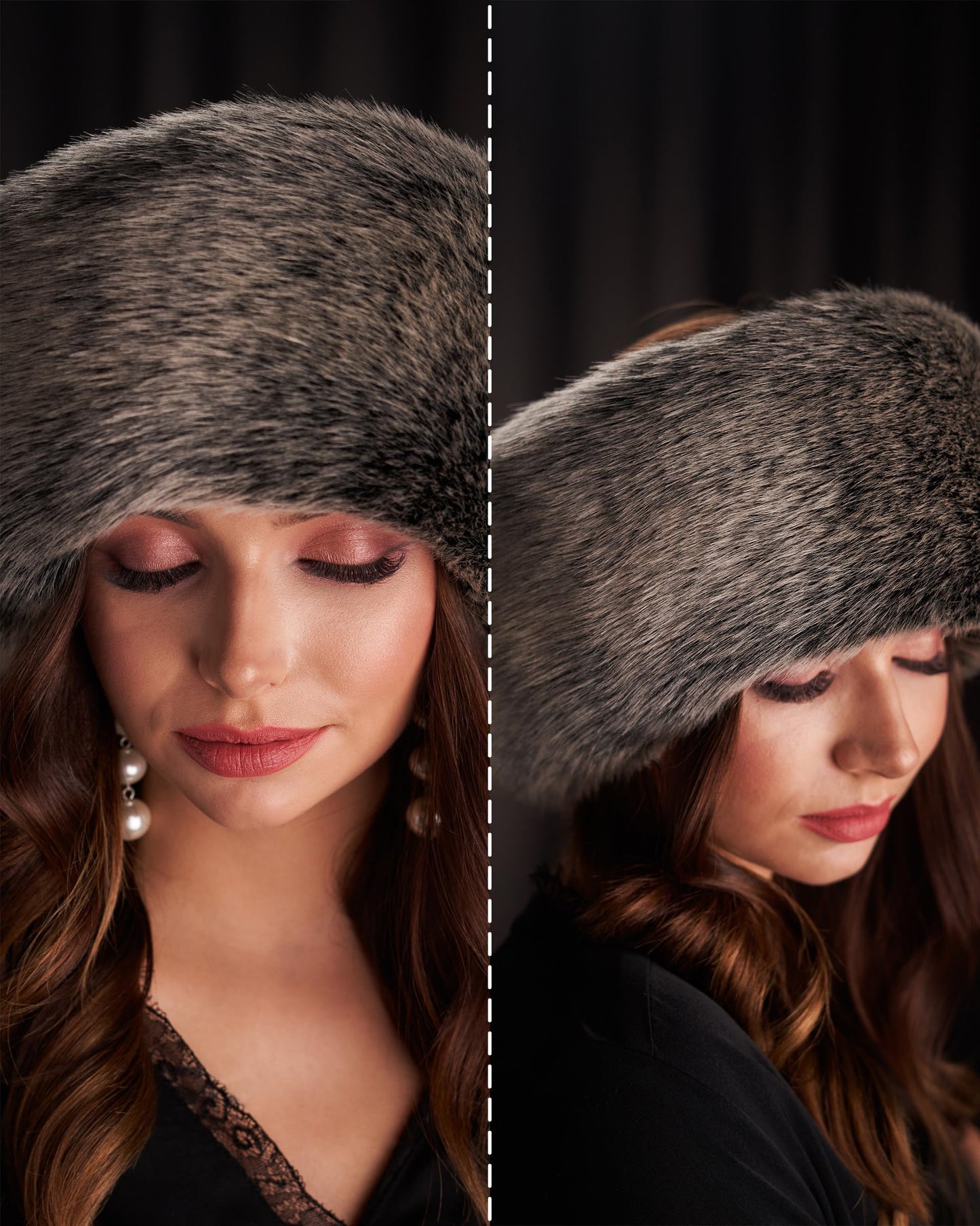 Futrzane Siberian Headband - Womens Faux Fur Headbands - Fluffy Russian Earband - Size M (Grey Siberian)