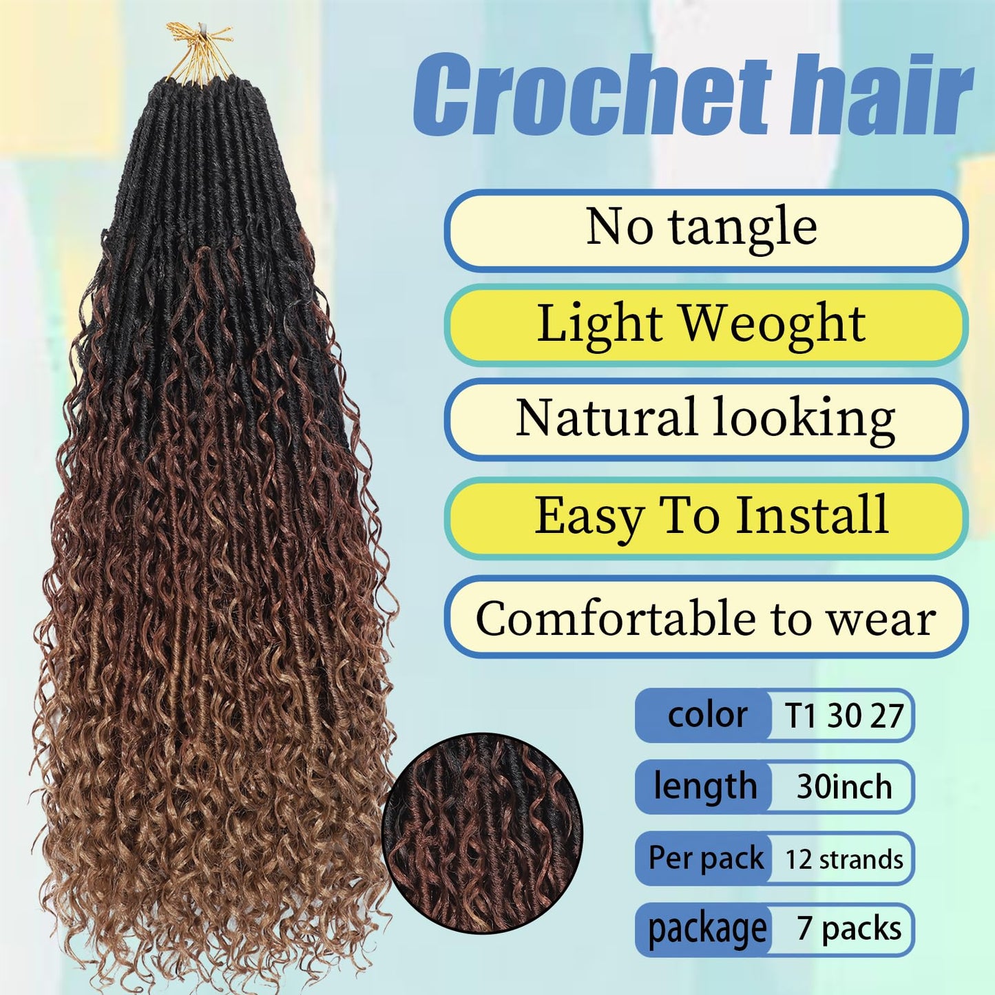 T1 30 27 Goddess Locs Crochet Hair Brown Blonde Ombre Pre Looped Braiding Hair 84 Strands Bohemian Faux Loc Boho Braids 30 Inch River Locs Dreadlocs Hair for Black Women