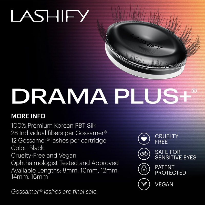 Lashify Drama Plus+ 12mm Gossamer Eyelash Extensions Refill in Black, Easy DIY False Lashes for the Most Delicate, Natural and Long Lasting Look