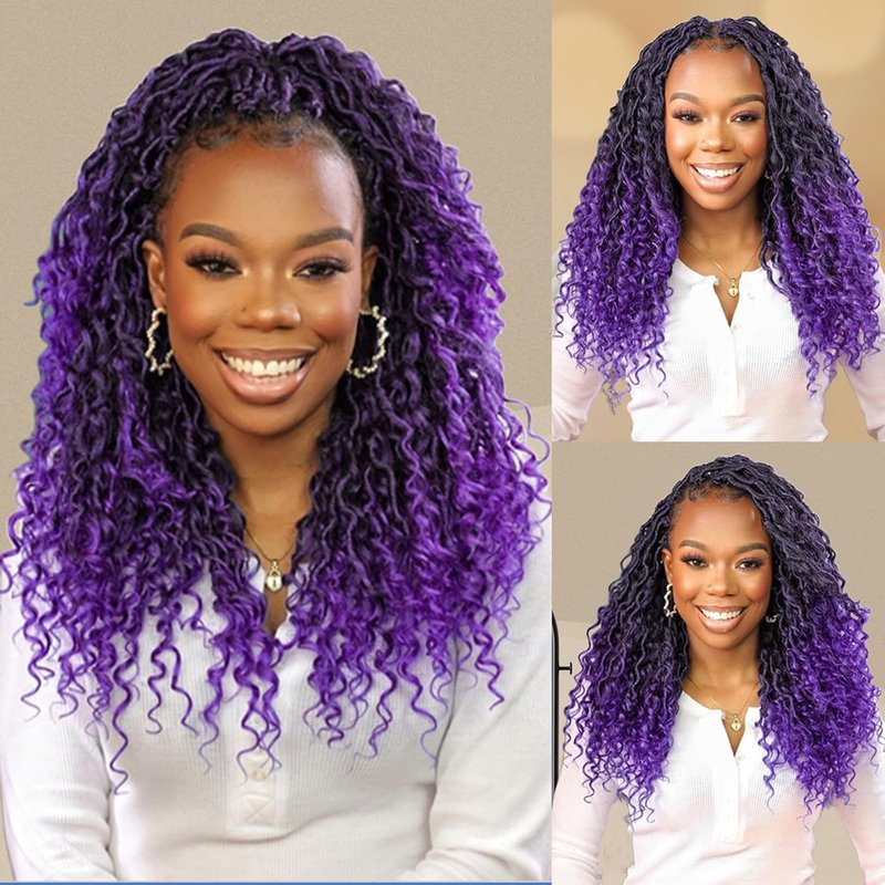 Goddess Locs Crochet Hair - 14-Inch Purple River Locs with Curly Ends | 8 Packs Synthetic Boho Braids