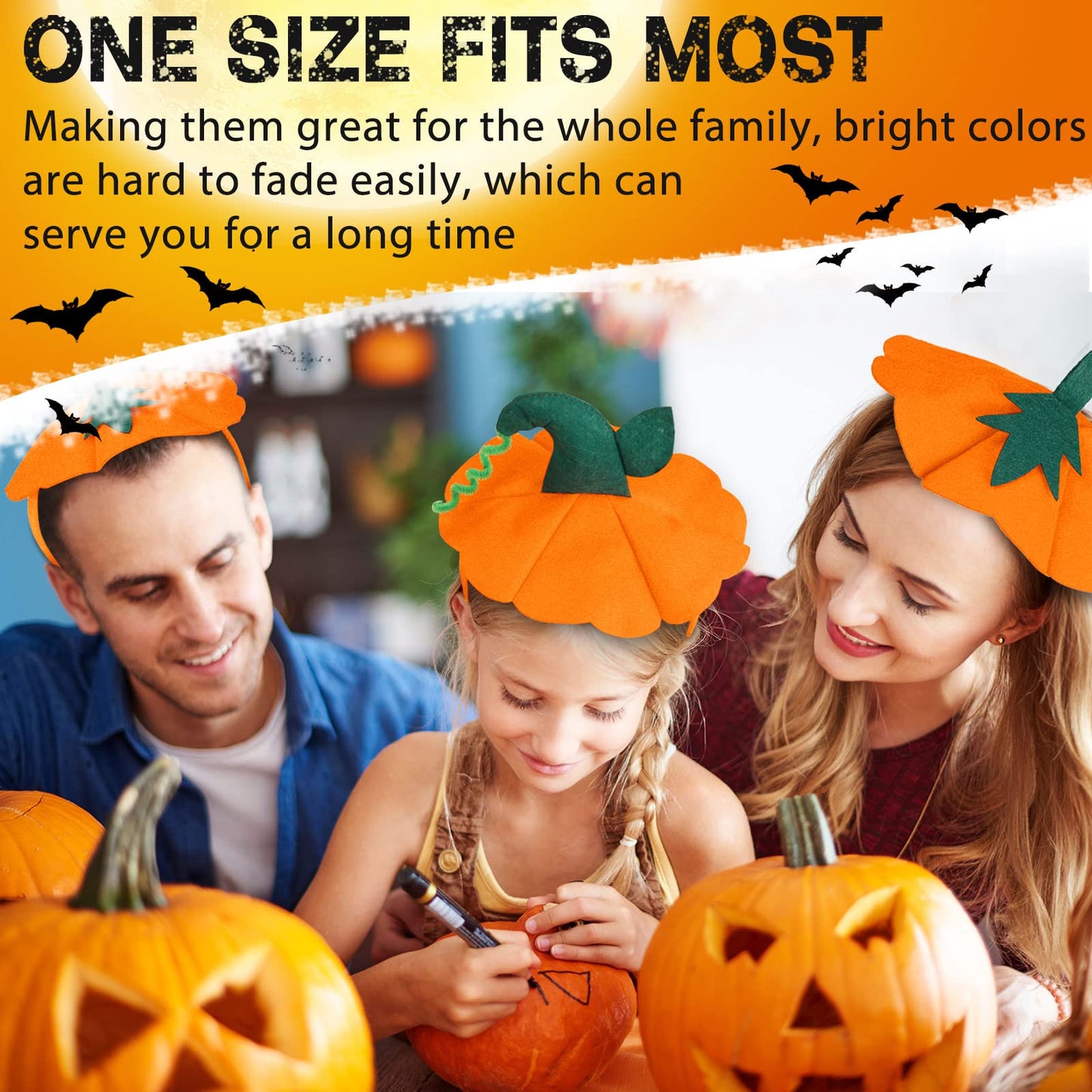 Wavyknot 18 Pcs Halloween Pumpkin Headband Halloween Pumpkin Headwear Headband Top Hat Headpiece Hair Hoop for Costume Accessories