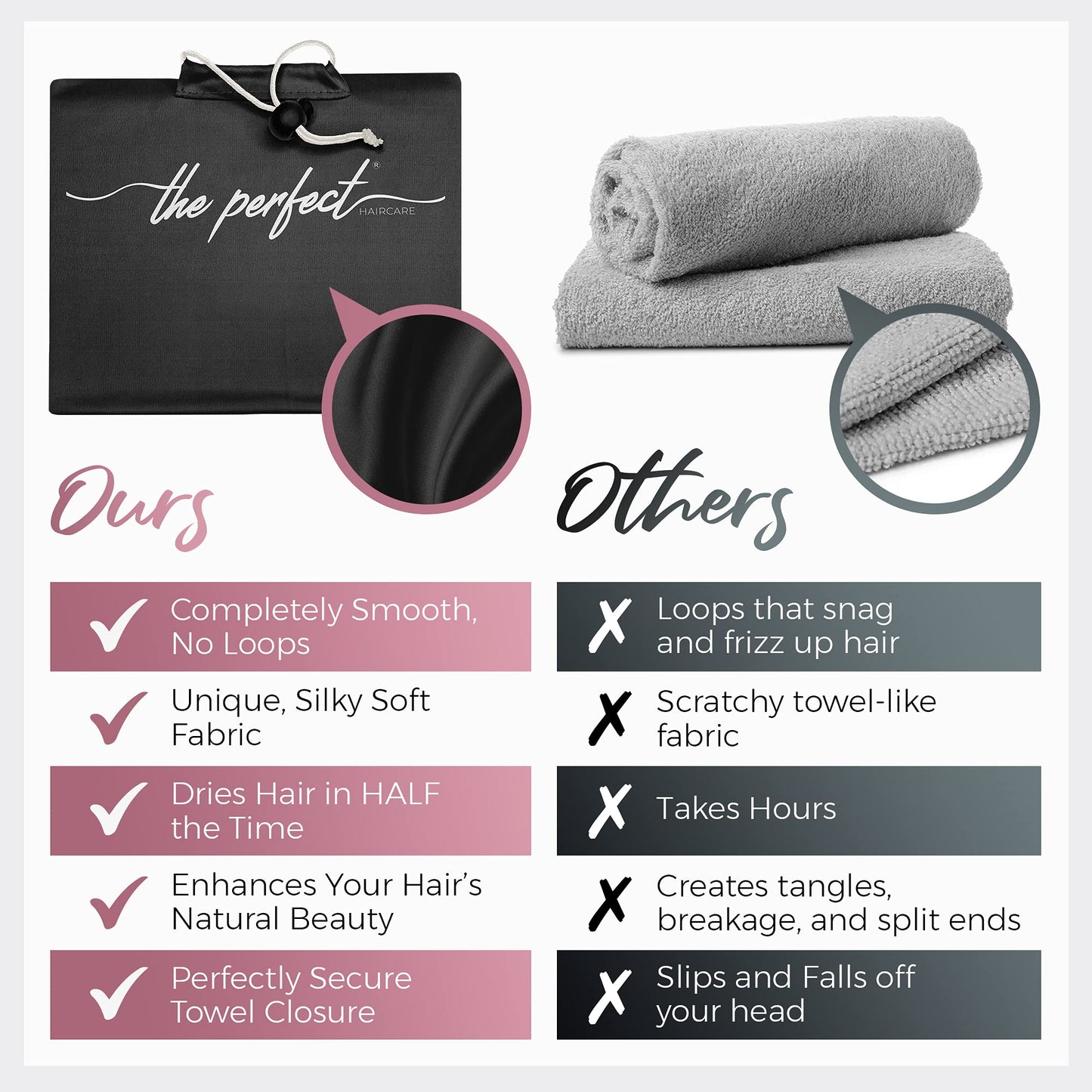 THE PERFECT HAIRCARE Microfiber Hair Plopping Towel Set – Super Absorbent Anti-Frizz Hair Drying Wrap + 2 Curl Scrunching Towels – Fast Drying, Lightweight Wrap for Women, Girls & All Hair Types