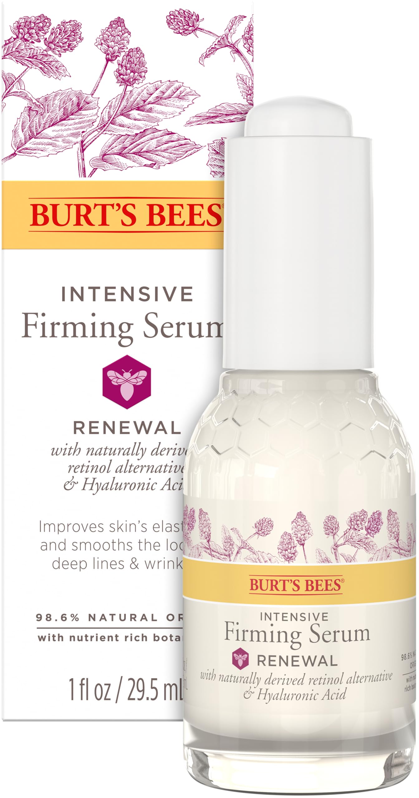 Burt's Bees Renewal Intensive Firming Serum With Natural Retinol Alternative and Hyaluronic Acid, Powerful Anti-Aging Ingredients, 98.6 Percent Natural-Origin Skin Care, 1 fl. oz. Bottle