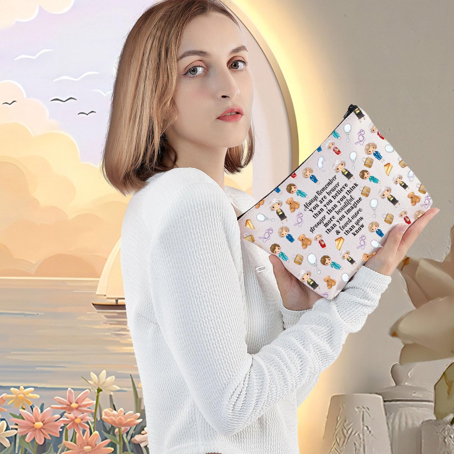 LEVLO Golden Inspired Cosmetic Make Up Bag Golden TV Show Fans Gift You Are Braver Stronger Smarter Than You Think Makeup Zipper Pouch Bag For Women Girls (Golden LT)