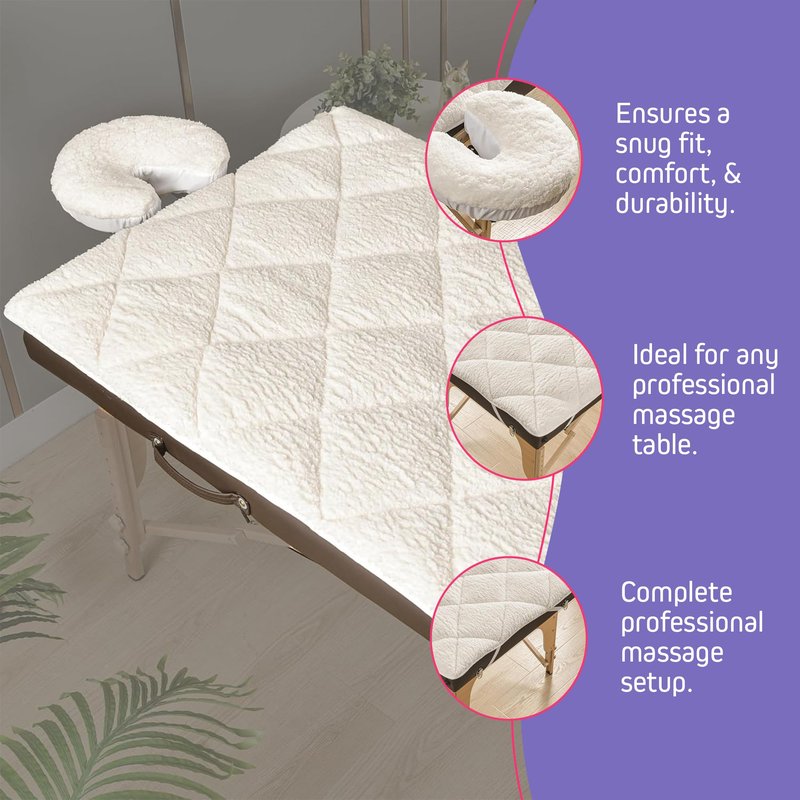 Double-Sided Massage Table Pad, Plush Fleece and Microfiber Cover, Soft Massage Bed Topper and Spa Cover, Ideal Table Accessories, 76"x34", White