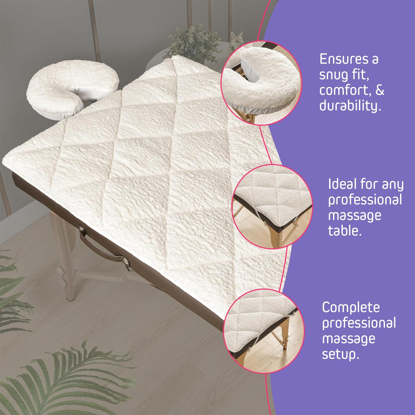 Double-Sided Massage Table Pad, Plush Fleece and Microfiber Cover, Soft Massage Bed Topper and Spa Cover, Ideal Table Accessories, 76"x34", White