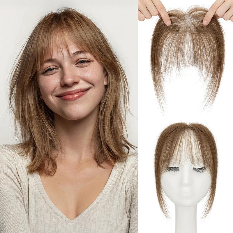 Clip-In French Bangs - 100% Real Human Hair, Hand-Tied 3D Design | Medium Brown, 5 Inch Length