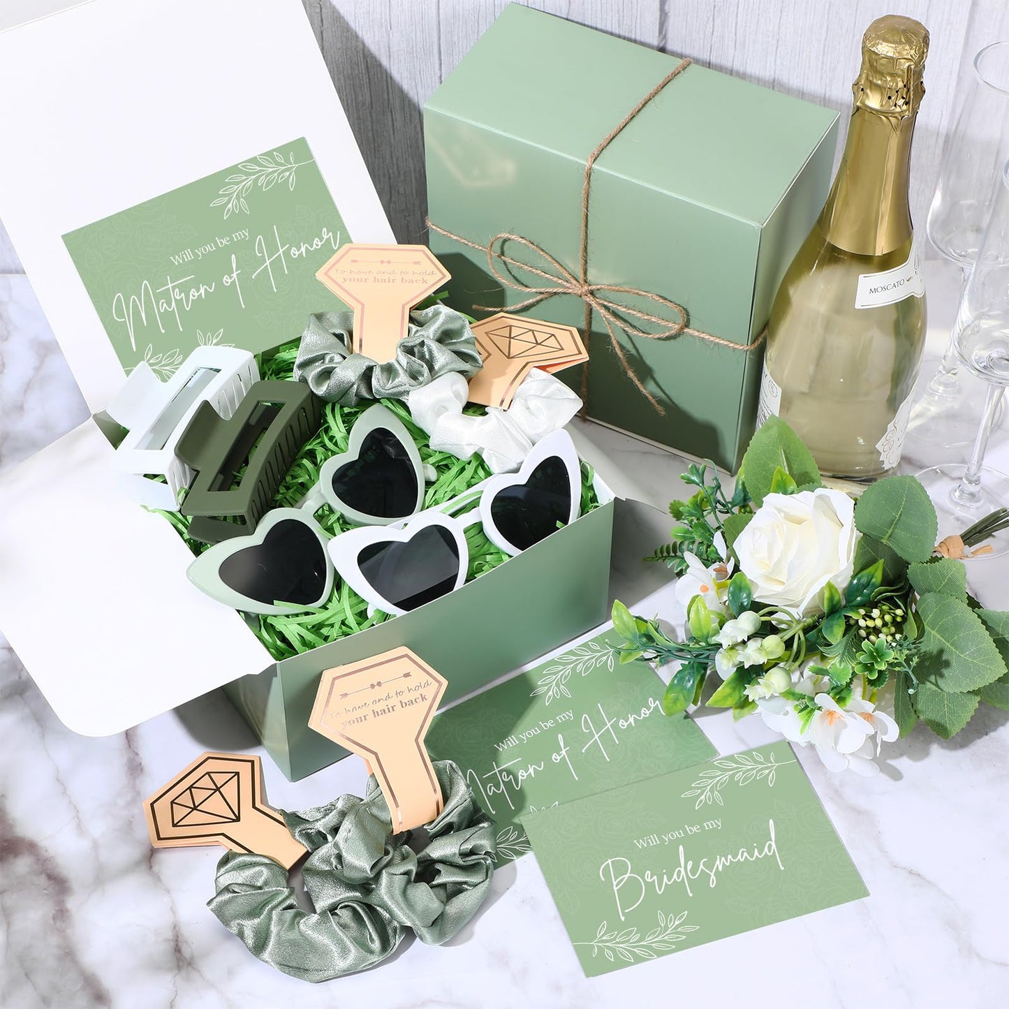 Geiserailie 40 Pcs 8 Set Bridesmaid Proposal Gifts Will You Be My Bridesmaid 4.1in Square Hair Claws Heart Sunglasses(Green)