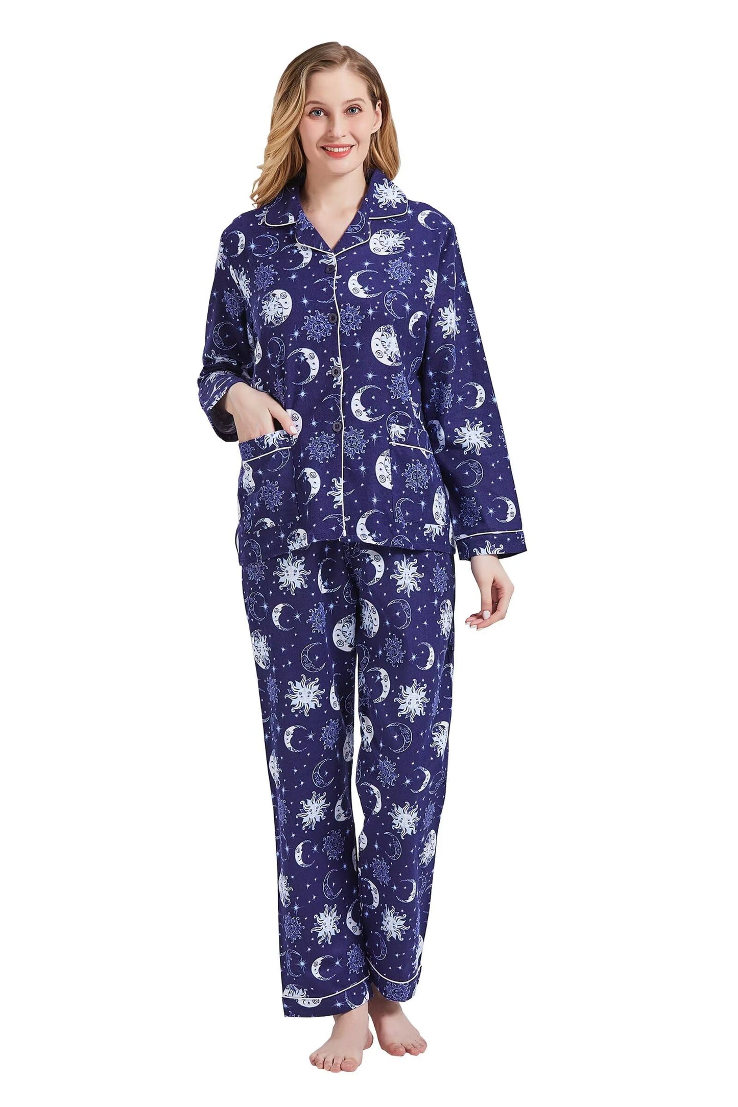 amaxer Women's Flannel Pajama Set 100% Cotton Soft Christmas Pajamas For Women Long Sleeve Pjs Button Down Warm Sleepwear