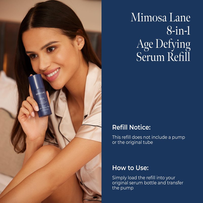 REFILL - Mimosa Lane 8-in-1 Age Defying Serum, Hydrating Gradual Self-Tanning for Face, with Anti-Aging Hyaluronic Acid and Vitamin B, C, E, Sunless Tanner, Fragrance-Free, Vegan, 1 oz, Dark