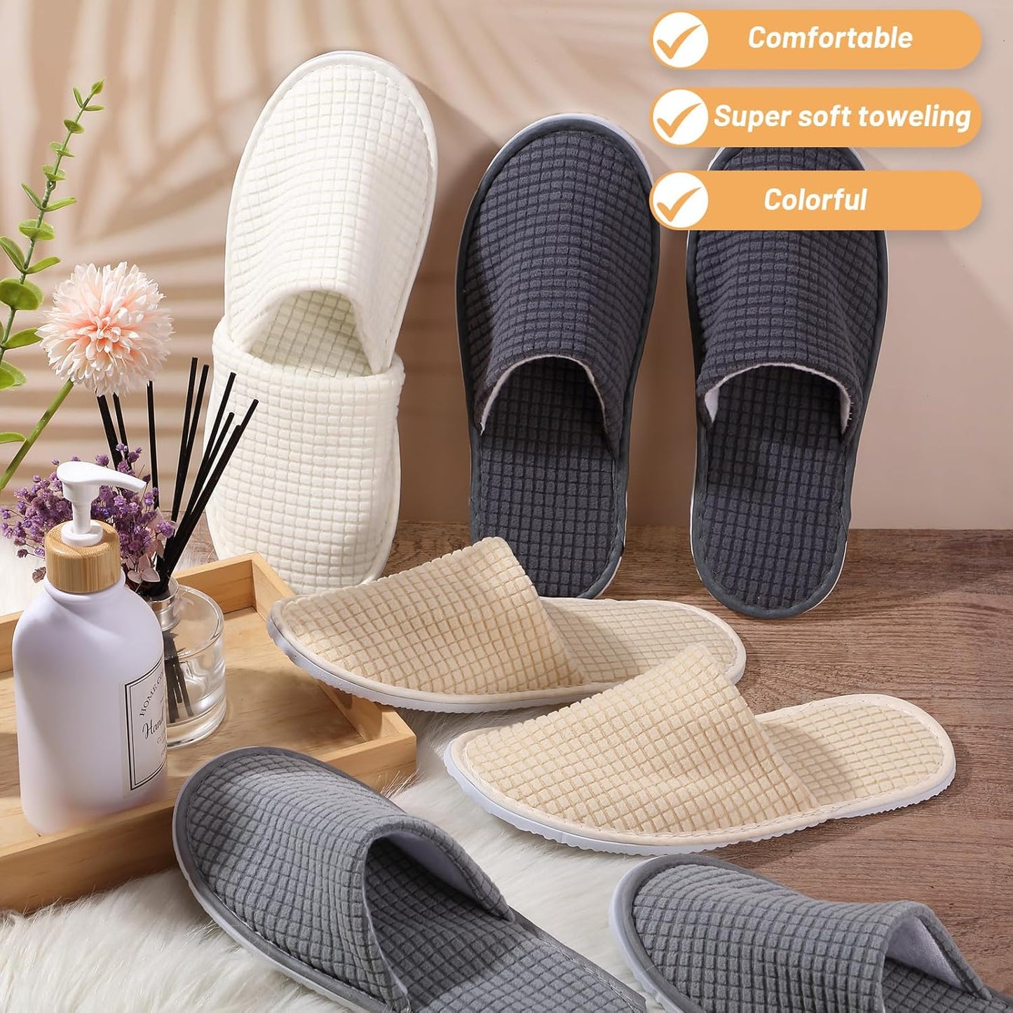 Geyoga 12 Pair Disposable Non-Slip House Slippers - Washable Closed Toe for Travel & Weddings