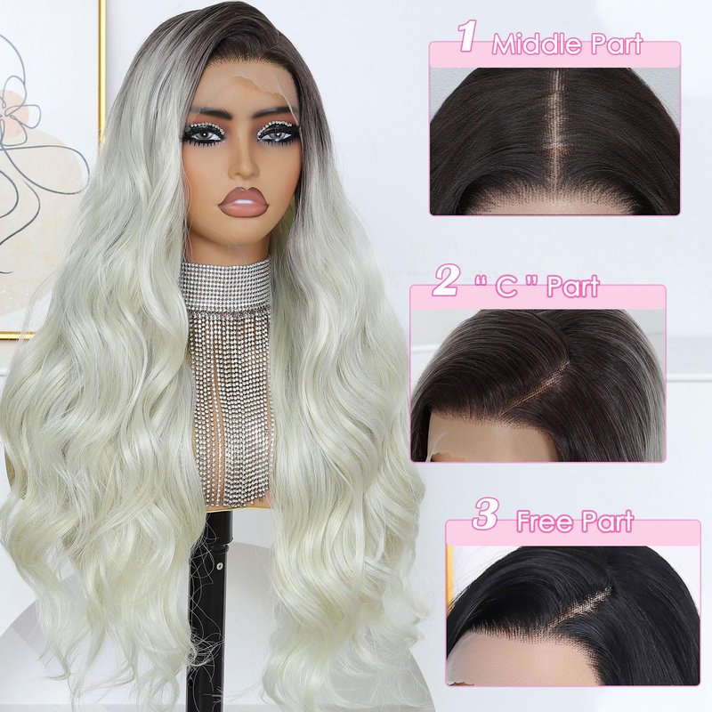 Ruiieea Synthetic Lace Front Wig, 13x4 Lace Front Wig Body wave, Blonde Lace Frontal Wig for Women Glueless Daily Use 26 Inch Black to Blonde