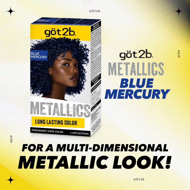got2b Metallics Permanent Hair Dye, Blue Mercury M67, Hair Color for Women & Men, Formulated with Metallic-Shine Booster for Cool, Shimmering Tones, Lasts Up to 30 Washes, 1 Kit