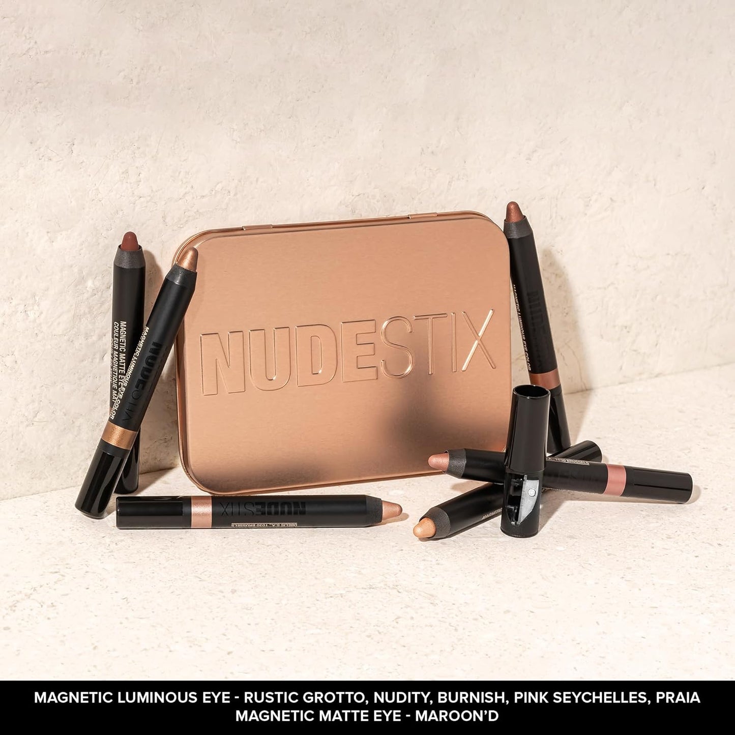 Nudestix Nude Beach Eye Palette - 6-Piece Cream Eyeshadow Crayon Set | Long-Wear Vegan Formula in Matte & Luminous Finishes | Collector Tin