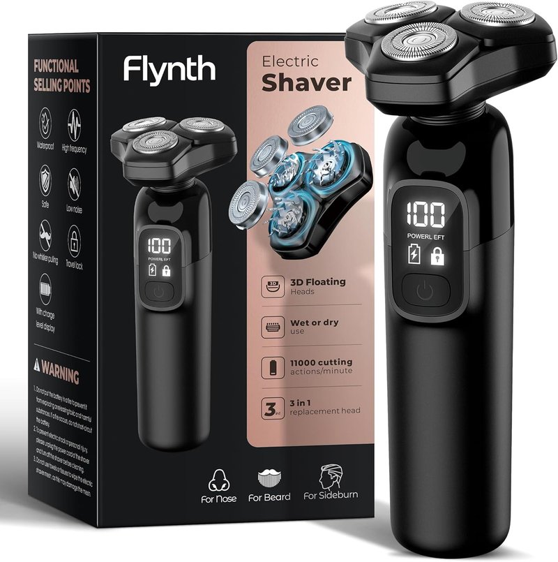 Electric Razor for Men - Flynth 3-in-1 Cordless Shaver | IPX7 Waterproof, Fast Charging, Beard & Nose Trimmer