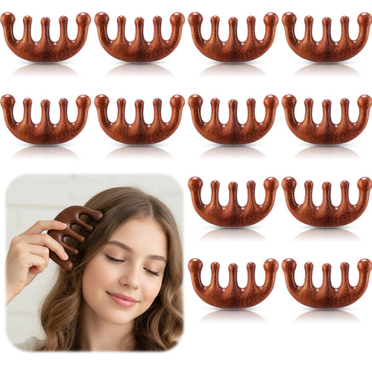 LemonRoad 12 Pack Wooden Scalp Massager Natural Sandalwood Wide Tooth Combs Wooden Head Scalp Massage Combs Bulk for Hair Growth Hair Care(Classic)