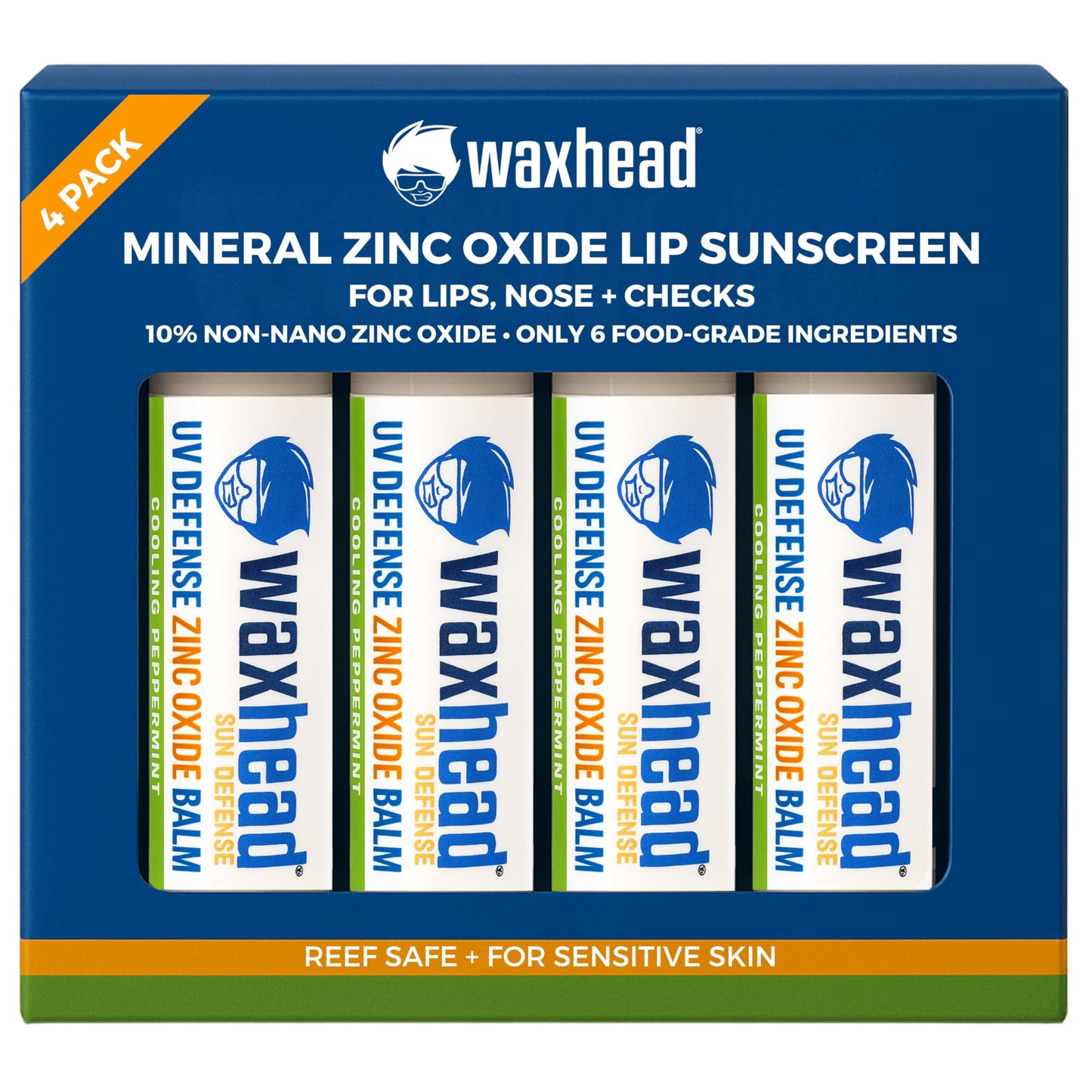 Waxhead Zinc Oxide Lip Balm SPF – Lip Sunscreen Chapstick with Non Nano Zinc Oxide, Mineral Sun Protection for Sensitive Skin, Kids & Adults, Reef-Safe (Mint 4 Pack)