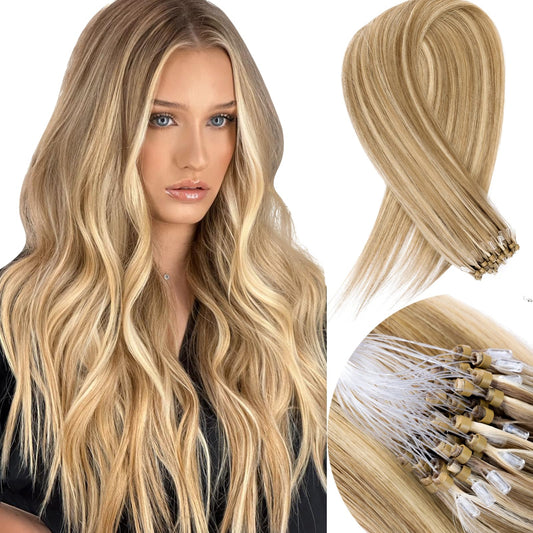 MioYio Microlink Hair Extensions Human Hair 18613 Blonde 30g/38s/Pack 18inch Microbead Micro Loop Hair Extensions Real Human Soft and Glossy Longer Life