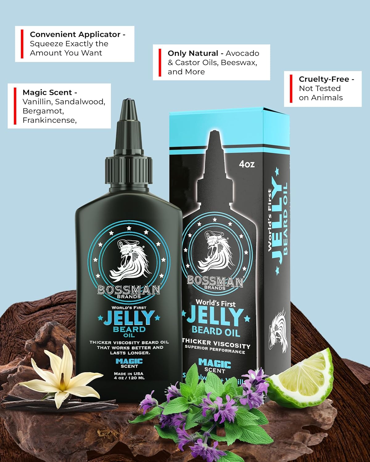 Bossman Jelly Beard Oil for Men - Softens & Moisturizes | 3 Pack, 12 oz Total, Magic Scent