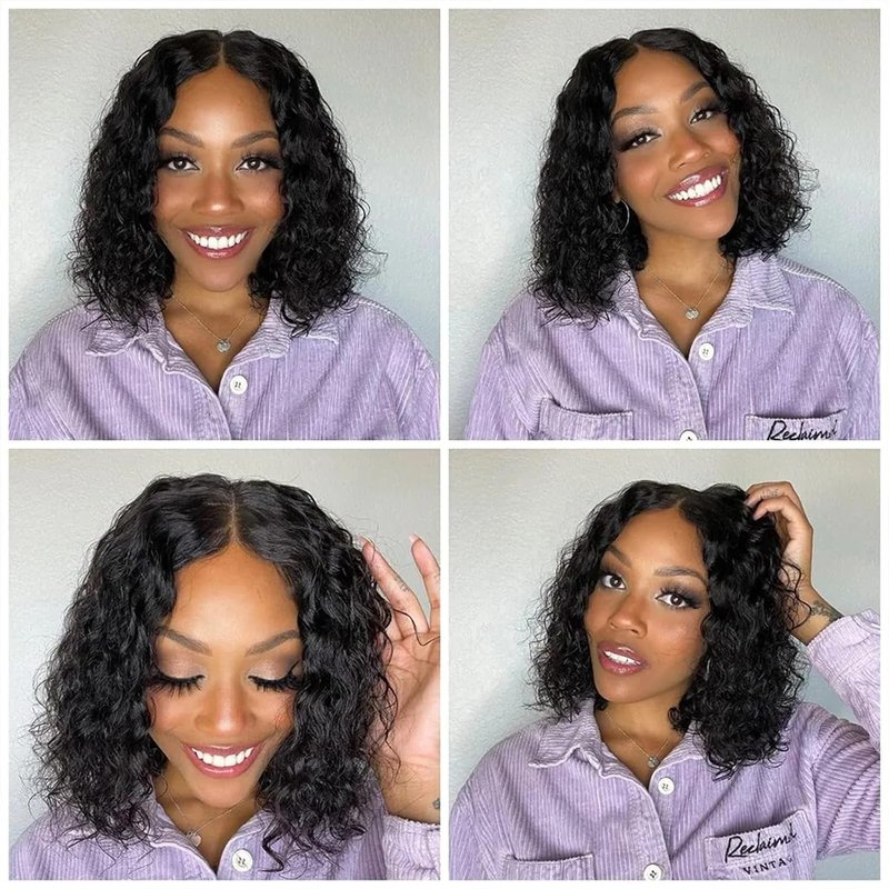 Adette 13x4 Lace Frontal Wig - Water Wave Human Hair for Black Women | Natural Black Color (12 Inch)
