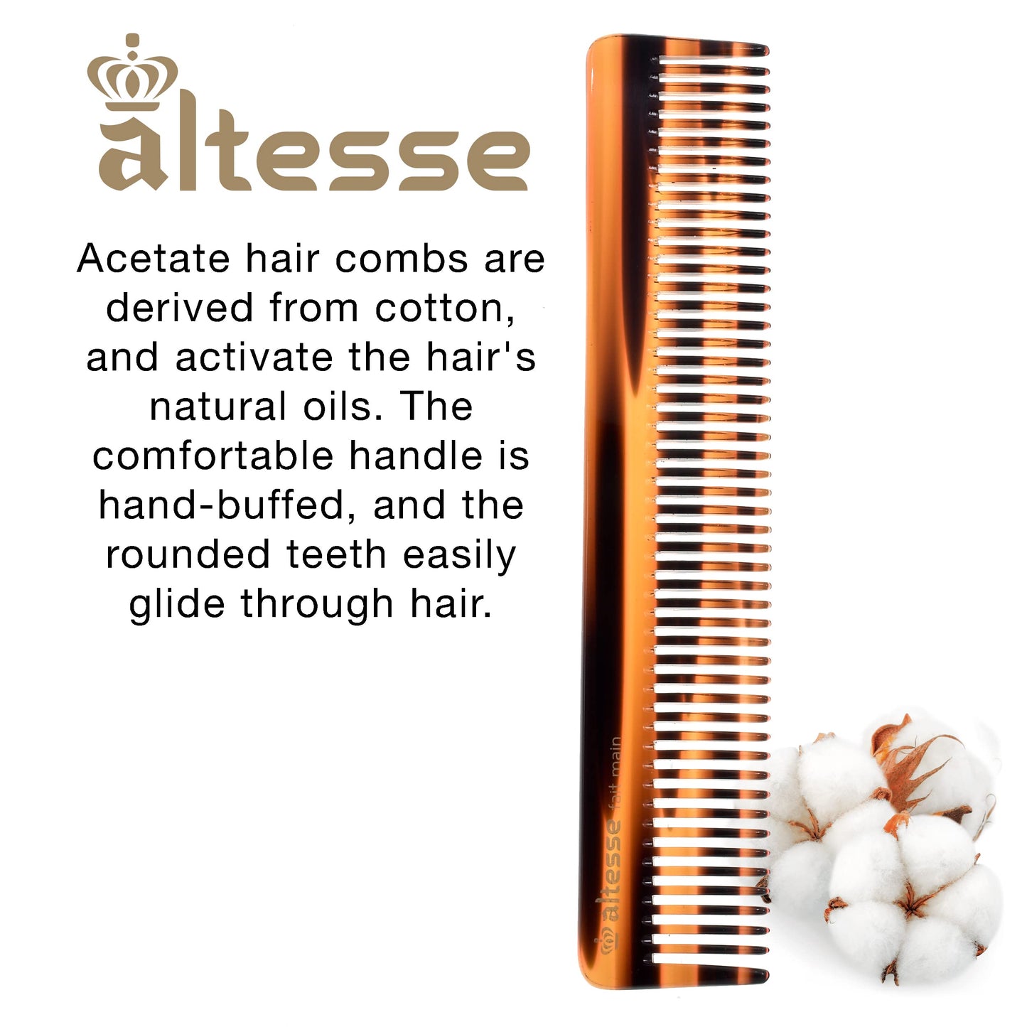 Altesse 11011 Wide Tooth Comb Detangler and Curl Defining Comb for Women, Hair Detangler Combs for Women, All Wide Teeth Acetate Large Dresser Comb or Mens Beard Detangling Comb Handmade in France