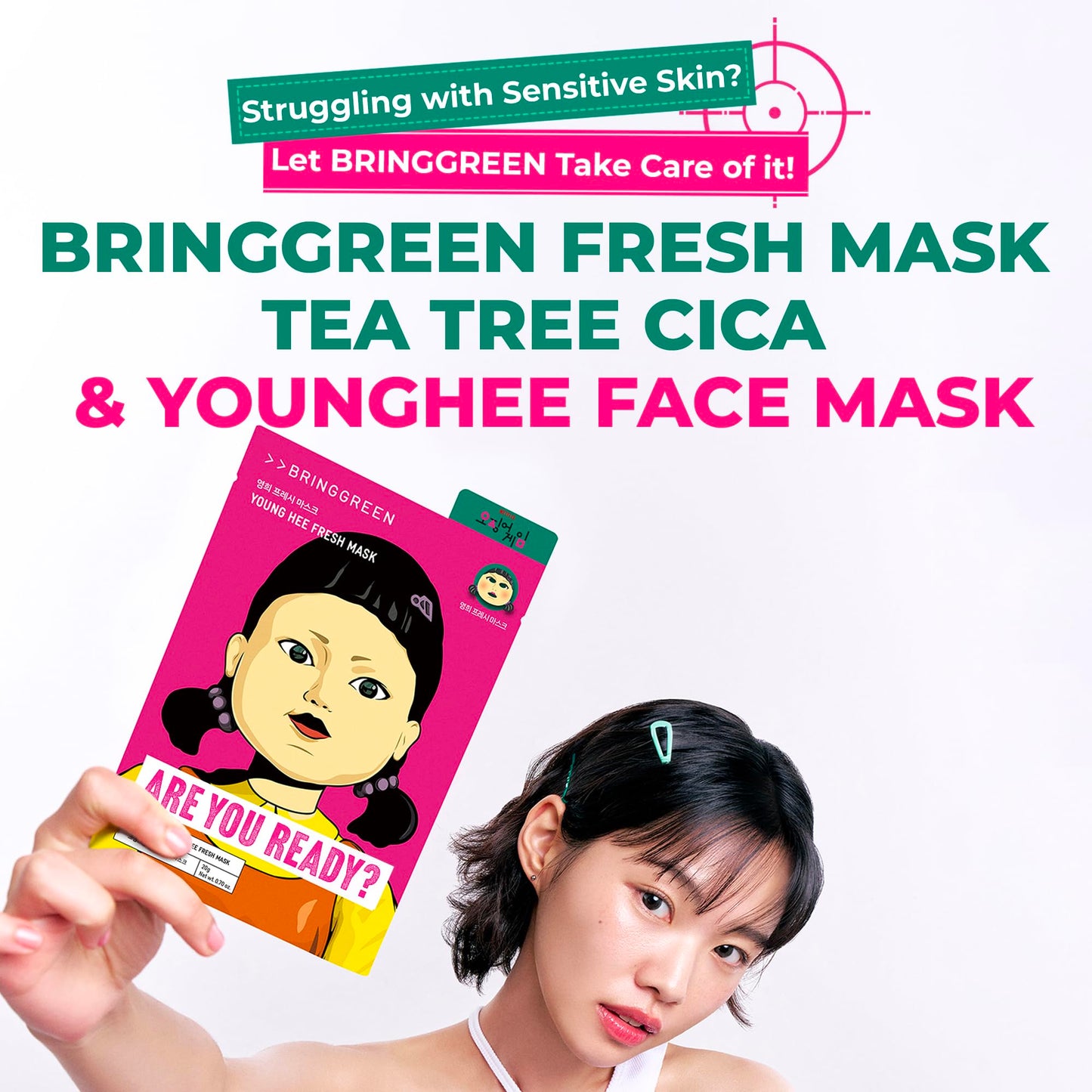 BRING GREEN Fresh Facial Sheet Mask Set 10 Sheets, Tea Tree Cica Soothing & Hydrating Face Mask for Sensitive Skin