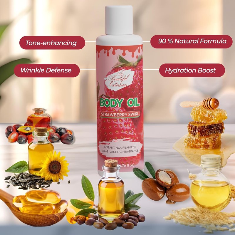 Deep Hydration Body Oil | Nourishing Jojoba Oil for Radiant Skin - 6.76 oz, Strawberry Scent