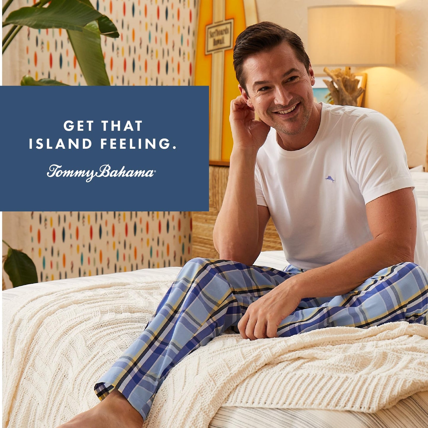 Tommy Bahama - Men's Essential Printed Sleep Pant, Woven Pajama Pants for Sleep or Lounge (Navy Blue Plaid, X-Large)