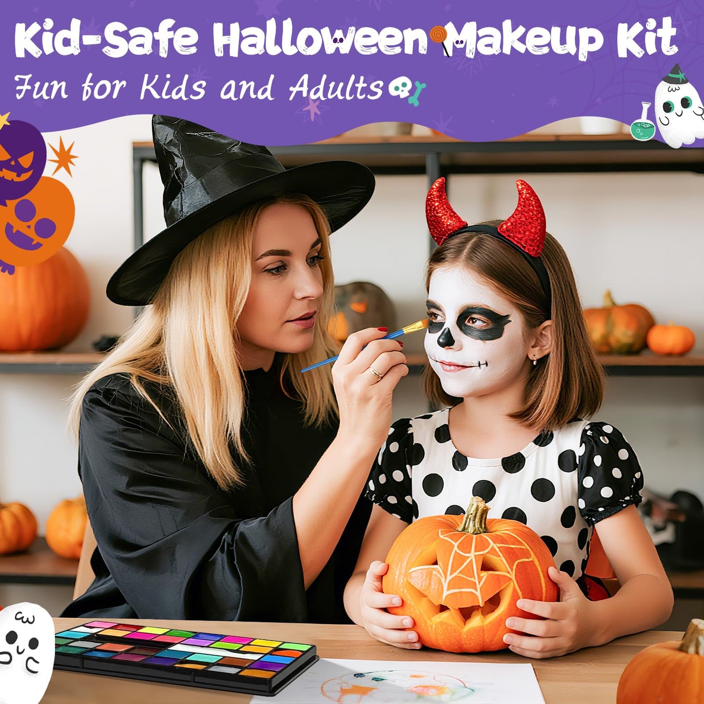 Face Painting Kit for Kids, 36 Colors Water Activated Face Paint with Brushes & Stencils, Non-Toxic Halloween Makeup Kit, Professional Face Body Paint for Halloween, Parties, Carnival, School Events