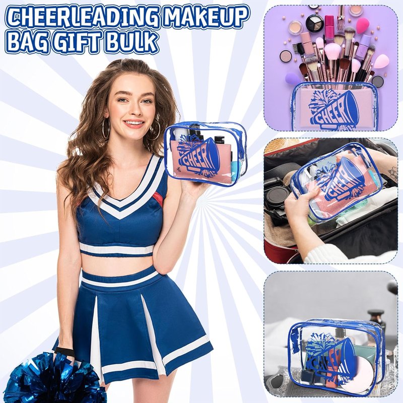 Cheer Makeup Bag Set - 24 Pcs Clear PVC Cosmetic Bags for Cheer Teams | 7x4.7x2.4'' Blue Toiletry Pouches