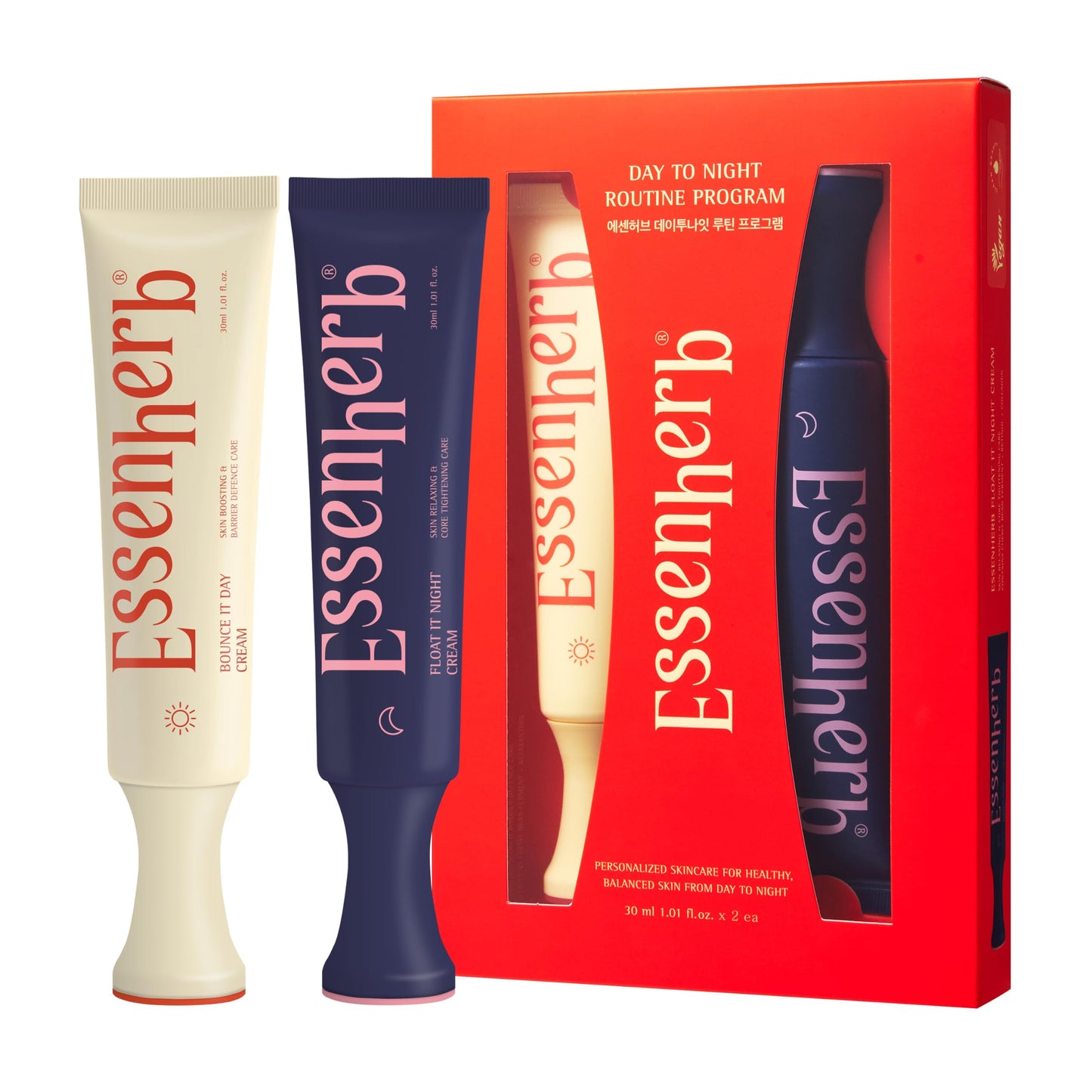 ESSENHERB Day to Night Routine Program – Bounce It Day Cream & Float It Night Cream | Soybean Extract, Retinol & Ceramide for Glass Skin | Korean Skincare Set (1.01 fl oz EA)