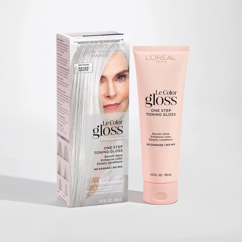 L’Oreal Paris Le Color Gloss One Step Toning Gloss, In-Shower Hair Toner with Deep Conditioning Treatment Formula for Gray Hair, Silver White, 1 Kit
