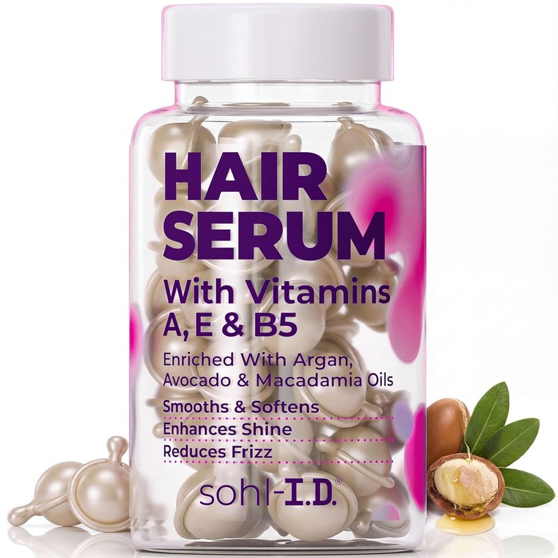 Sohl-I.D. Hair Serum for Frizzy Hair - Moisturizing Treatment for Dry, Curly Strands | Smooth & Shine Capsules