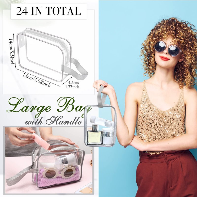 Silkfly Clear Toiletry Bag PVC Travel Cosmetic Bag with Handle Strap Makeup Pouch with Zipper Summer Vacation Salon Graduation Gift End of the Year Gifts(Gray,24 Pack)
