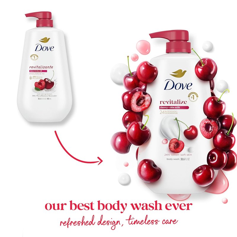Dove Body Wash - Revitalizing Cherry & Chia Milk | Moisturizing Cleanser for Healthy Skin, 30.6 oz