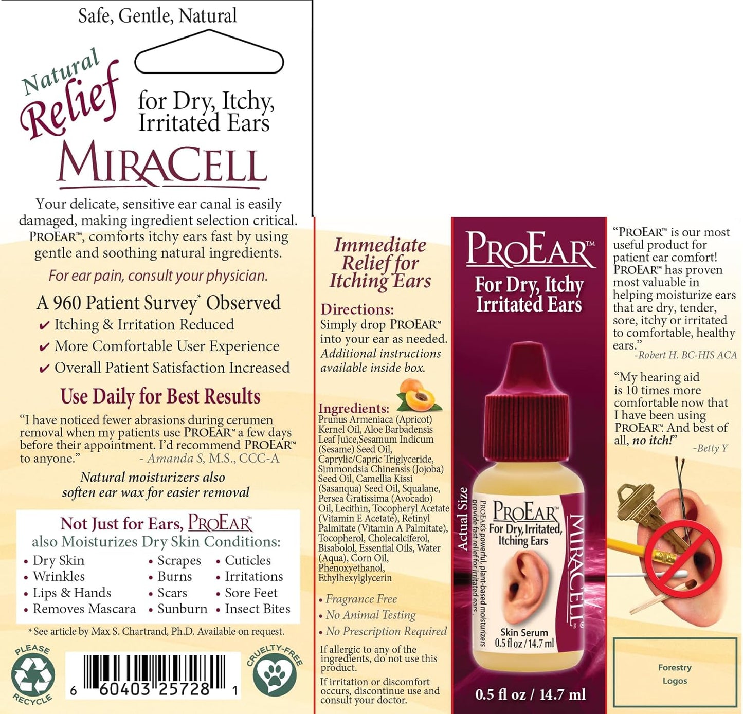 Ear Drops for Itchy Ears - Miracell ProEar Wax Softener for Adults & Babies | 0.5oz